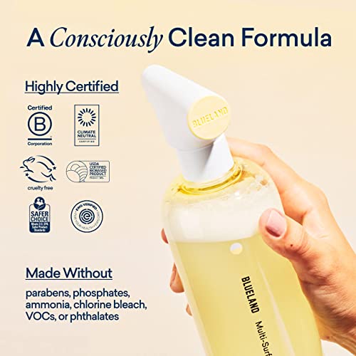 BLUELAND Multi-surface All Purpose Cleaning Spray Bottle with 4 Refill Tablets | Eco Friendly Products & Cleaning Supplies - Fresh Lemon Scent | Makes 4 x 24 Fl oz Bottles (96 Fl oz total) Cheap