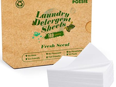 Poesie Laundry Detergent Sheets Eco-Friendly 160 Sheets Clear Plastic-Free Hypoallergenic Liquid Less Washing Sheets for Home Dorm Travel Camping & Hand Washing Clean No Waste Fresh Scent For Cheap