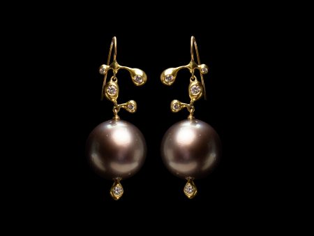 Molten Diamond  Tahitian Pearl Earring Hot on Sale