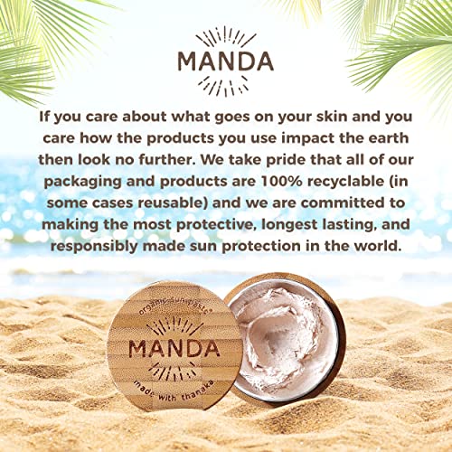 MANDA Organic Sun Paste - Natural, Reef & Ocean Safe - SPF 50 Sunscreen - Thanaka & Organic Ingredients for Active Lifestyles - Surfers, Hikers, Cyclists, Athlete Sunblock paste - 1.4oz Supply