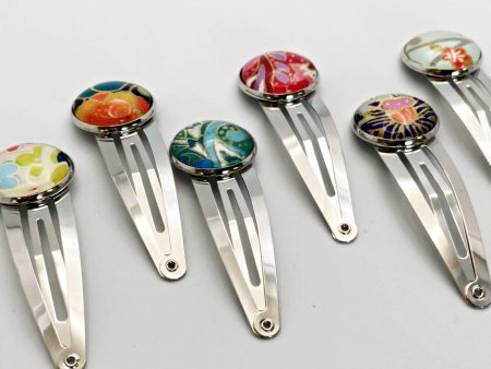 Snap Clip Barrette with Glass-Capped Japanese Chiyogami Patterns Cheap