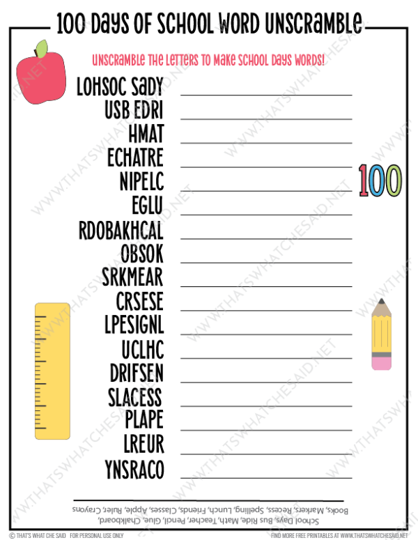 100 Days of School Printable Activity Bundle Supply