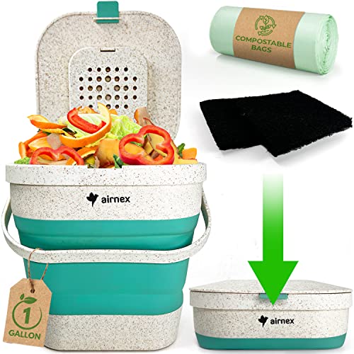 AIRNEX Countertop Compost Bin Kitchen Counter, Indoor Food Composter for Kitchen, Food Waste Bin for Kitchen Counter Top, Small Kitchen Compost Bucket Container, Mini Counter Food Scrap Bin with Lid Hot on Sale