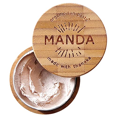 MANDA Organic Sun Paste - Natural, Reef & Ocean Safe - SPF 50 Sunscreen - Thanaka & Organic Ingredients for Active Lifestyles - Surfers, Hikers, Cyclists, Athlete Sunblock paste - 1.4oz Supply