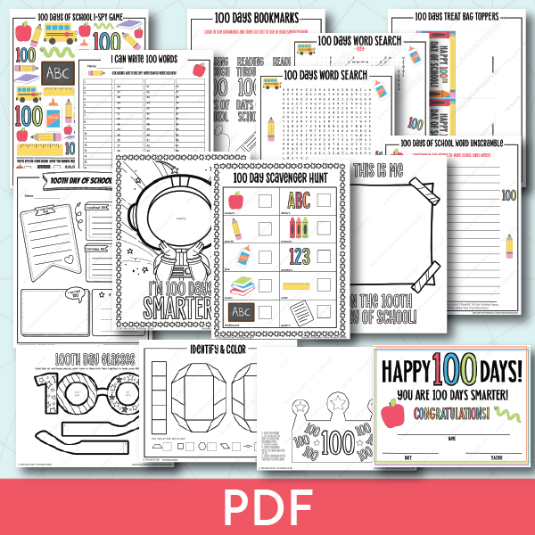 100 Days of School Printable Activity Bundle Supply