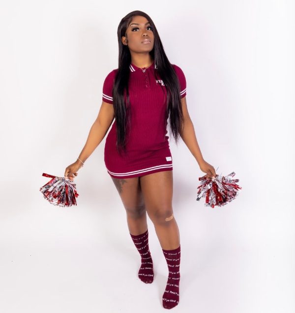 Burgundy School Girl Logo Patched Dress Hot on Sale