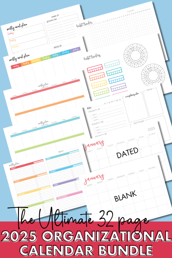 2025 Printable Calendar and Organization Bundle Supply