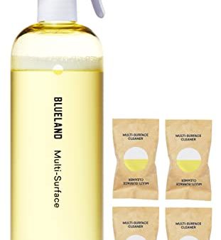 BLUELAND Multi-surface All Purpose Cleaning Spray Bottle with 4 Refill Tablets | Eco Friendly Products & Cleaning Supplies - Fresh Lemon Scent | Makes 4 x 24 Fl oz Bottles (96 Fl oz total) Cheap