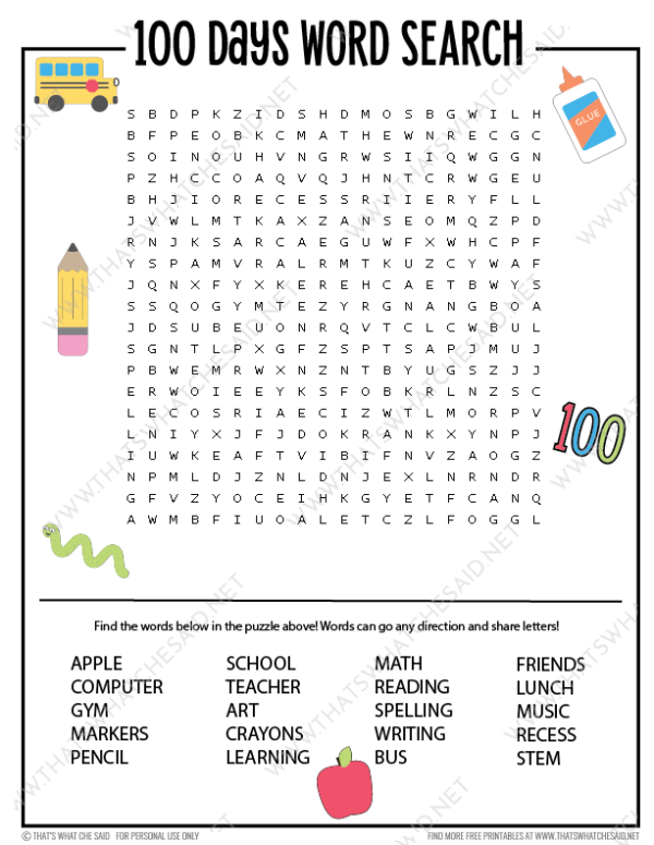 100 Days of School Printable Activity Bundle Supply