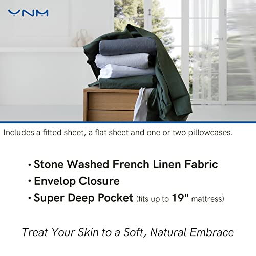 YNM French Linen Sheet Set - Cozy, Skin-Friendly, and Eco-Friendly 100% French Linen Sheets Collection, 4-Piece Set Includes Flat Sheet, Fitted Sheet, and 2 Pillowcases – Queen, Khaki Fashion