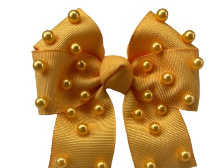 Yellow Sara With Pearls Hair Clip Bow (Big Size) For Sale