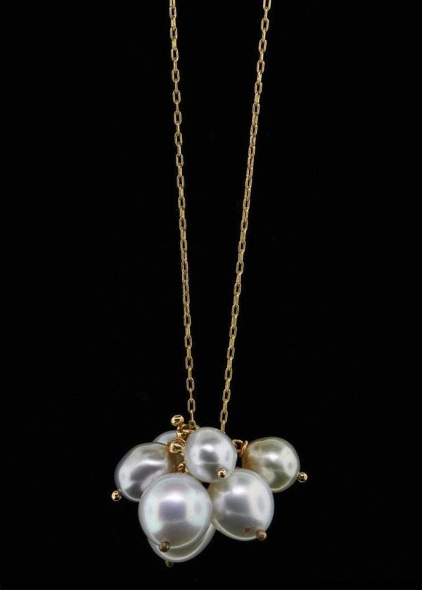 Molten Cluster Tahitian White Pearl Charm Necklace For Cheap