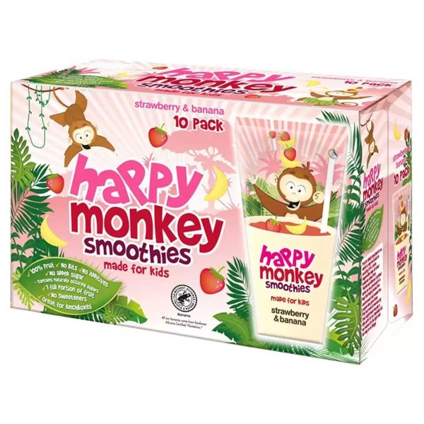 Happy Monkey Strawberry & Banana Smoothies Pack of 4 x 10 x 180ml Sale