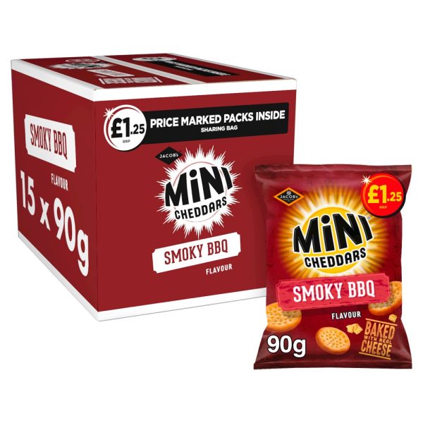 Jacob s Mini Cheddars Smoky BBQ Snacks Pack of 15 x 90g Supply